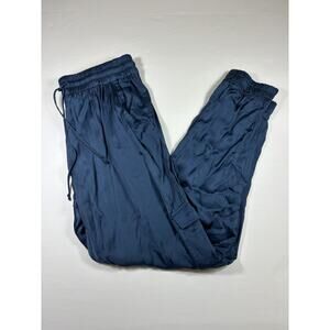 Young Broke Fabulous Satin Cargo Joggers Pants Navy Blue Medium Elastic Waist